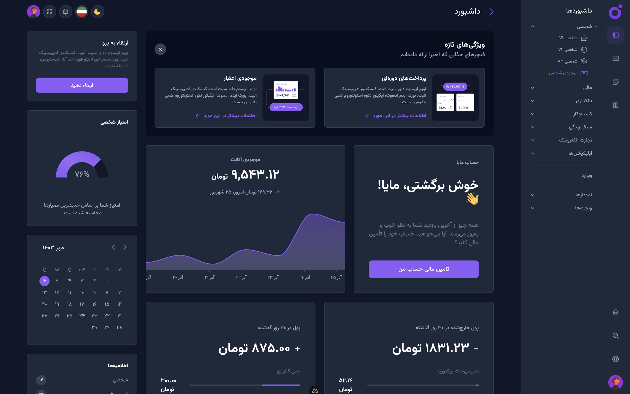 Tairo - داشبورد موجودی