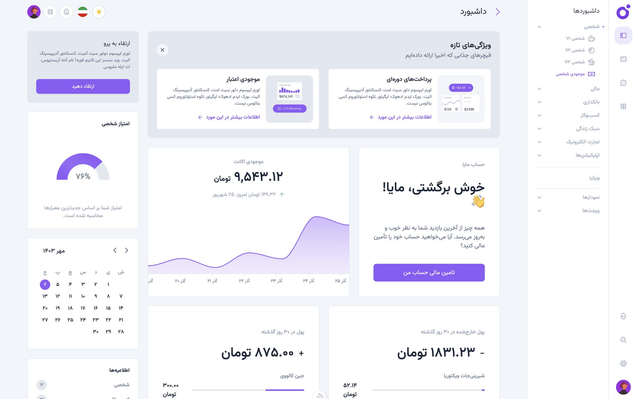 Tairo - داشبورد موجودی