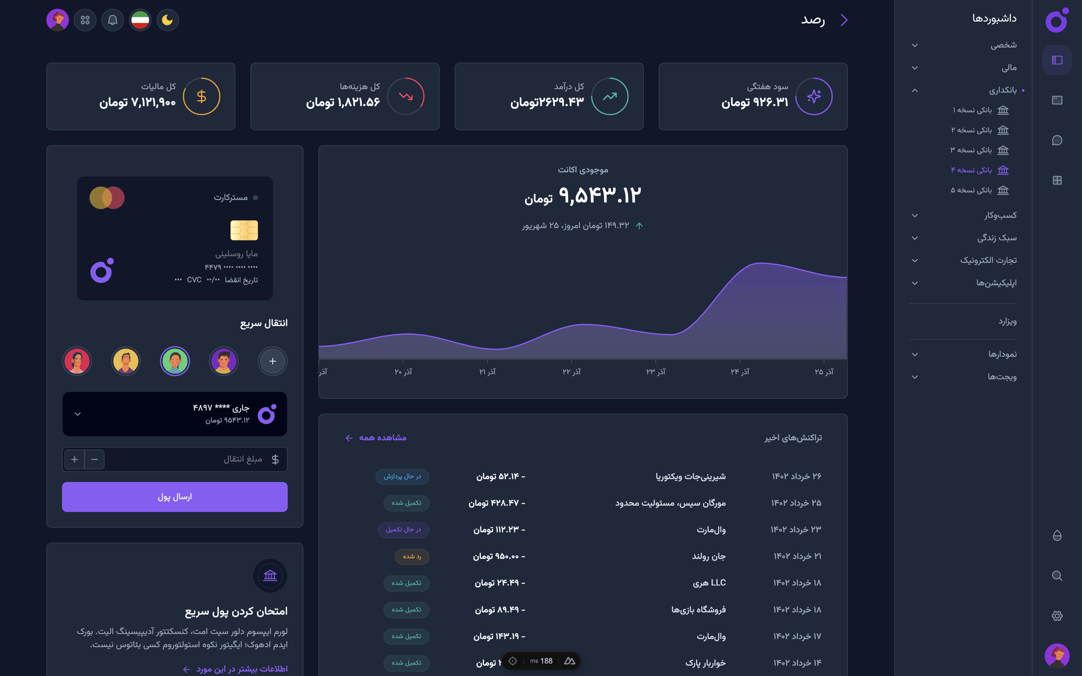 Tairo - داشبورد بانکی نسخه ۴