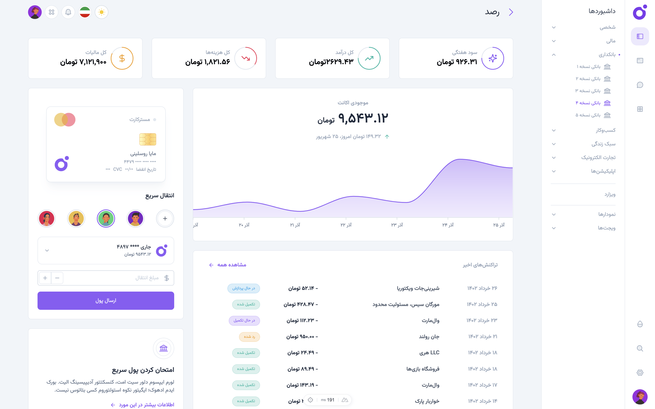 Tairo - داشبورد بانکی نسخه ۴