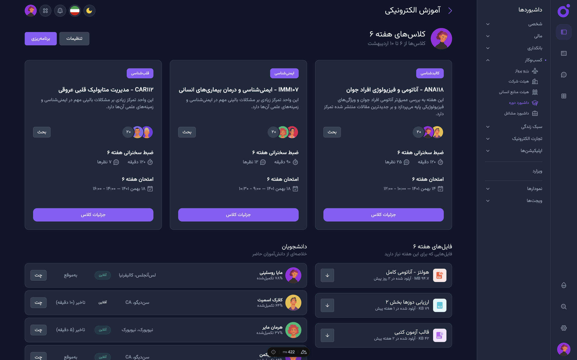 Tairo - داشبورد دوره