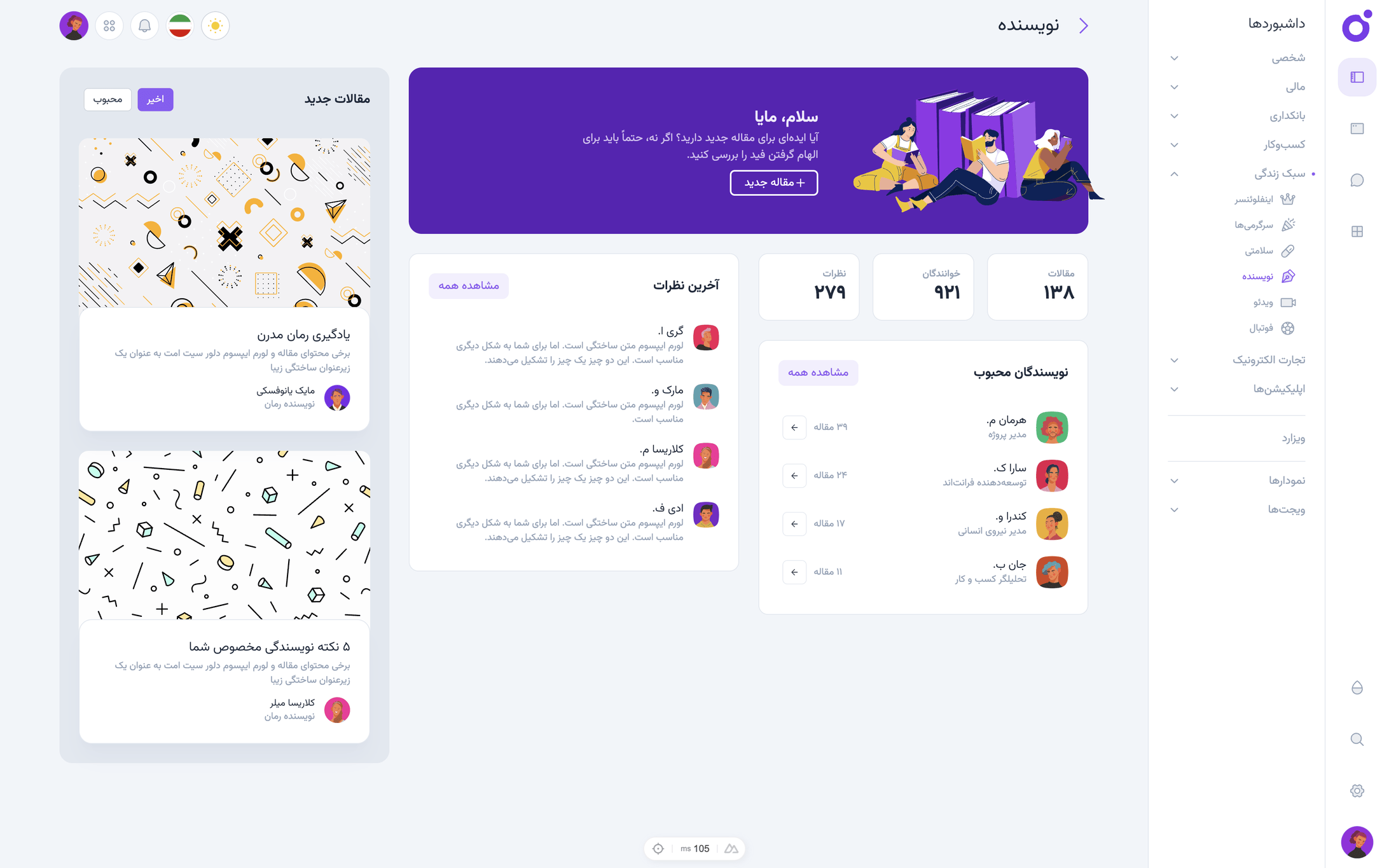 Tairo - داشبورد نویسنده