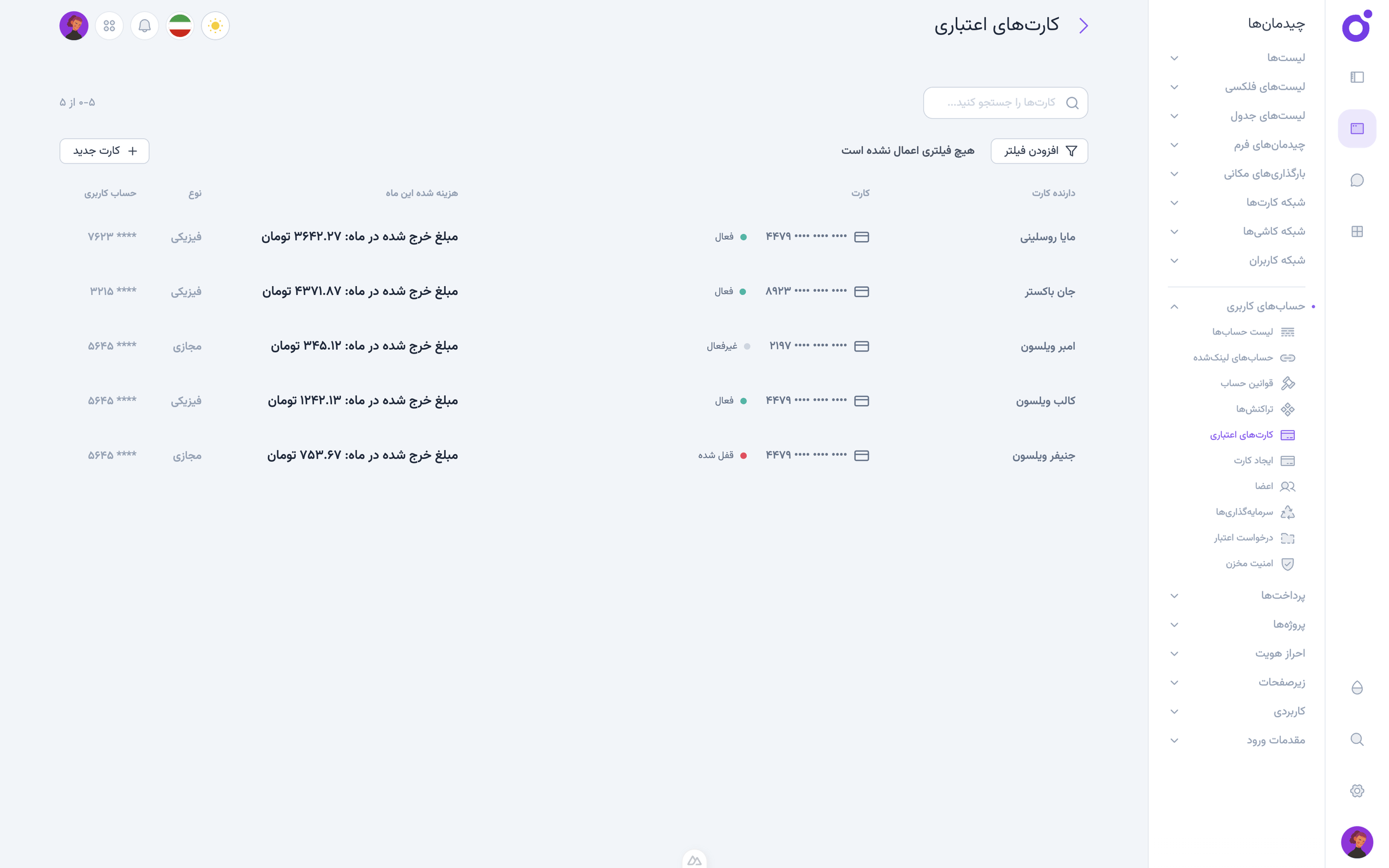 Tairo - کارت‌های اعتباری