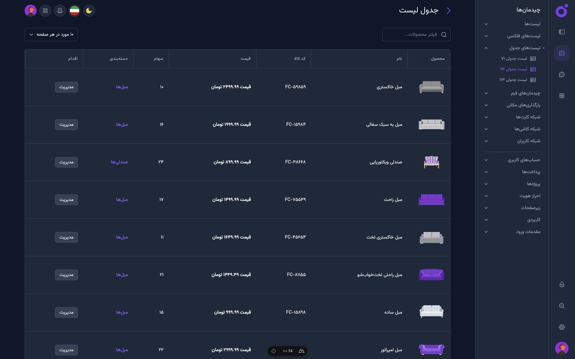 Tairo - لیست جدولی 2