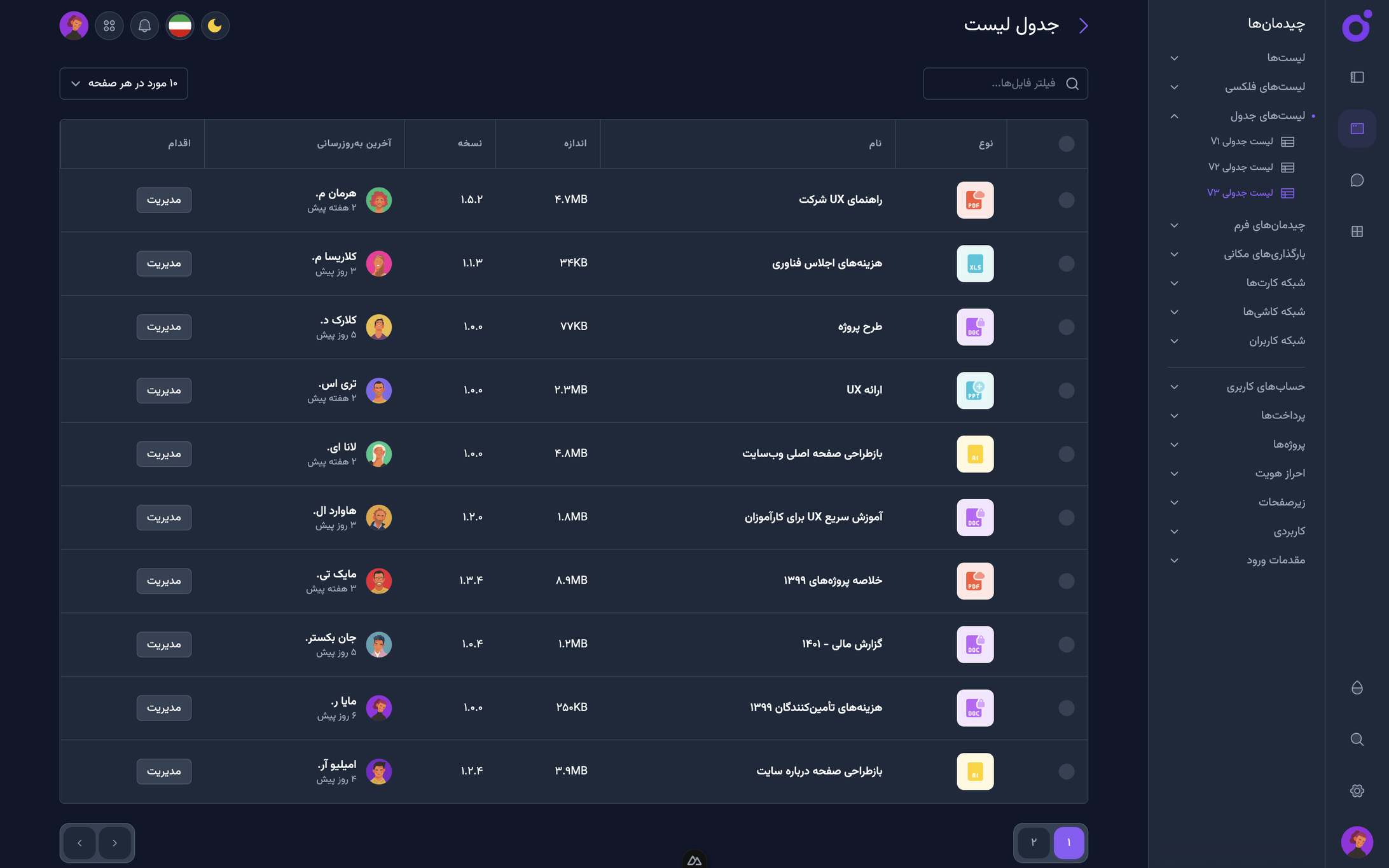 Tairo - لیست جدولی 3